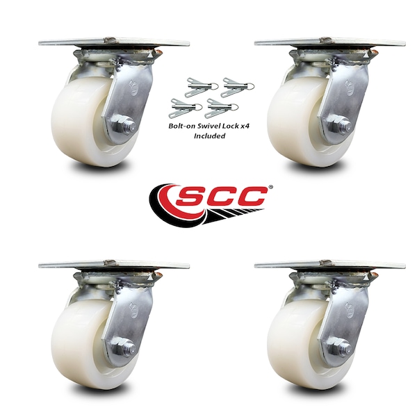 4 Inch Nylon Caster Set With Roller Bearings And Swivel Locks